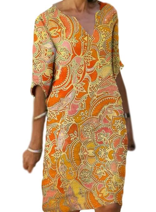 Long Sleeve Dress Multicolor Printed Skirt Women - melvincucci