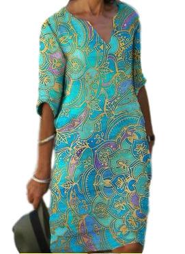 Long Sleeve Dress Multicolor Printed Skirt Women - melvincucci