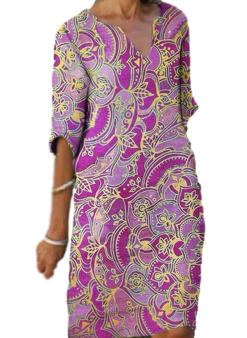 Long Sleeve Dress Multicolor Printed Skirt Women - melvincucci