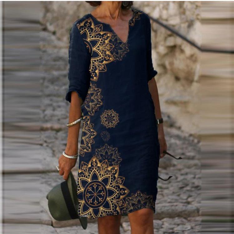 Long Sleeve Dress Multicolor Printed Skirt Women - melvincucci