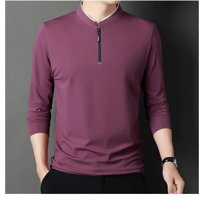 Long Sleeve T - Shirt Men Leisure Young Men Stand Collar Pull - melvincucci