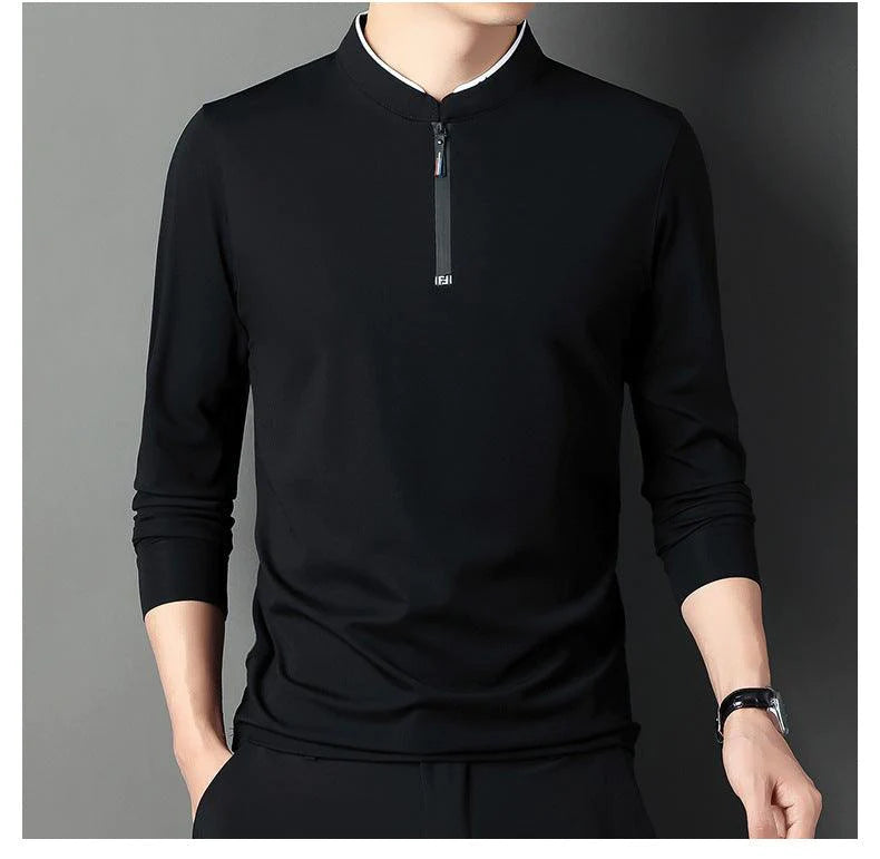 Long Sleeve T - Shirt Men Leisure Young Men Stand Collar Pull - melvincucci
