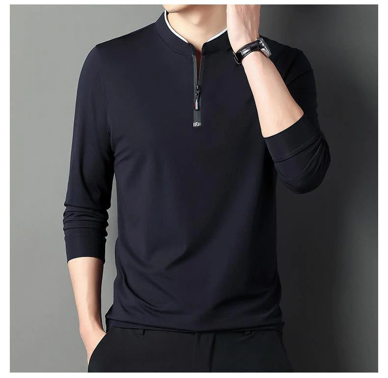 Long Sleeve T - Shirt Men Leisure Young Men Stand Collar Pull - melvincucci
