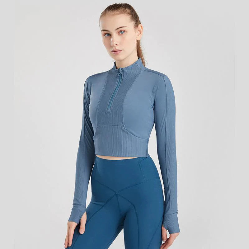 Long-sleeved slimming half-zip yoga jacket t-shirt - melvincucci