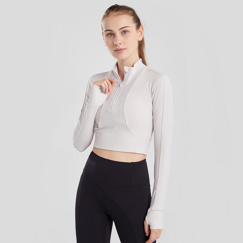 Long-sleeved slimming half-zip yoga jacket t-shirt - melvincucci