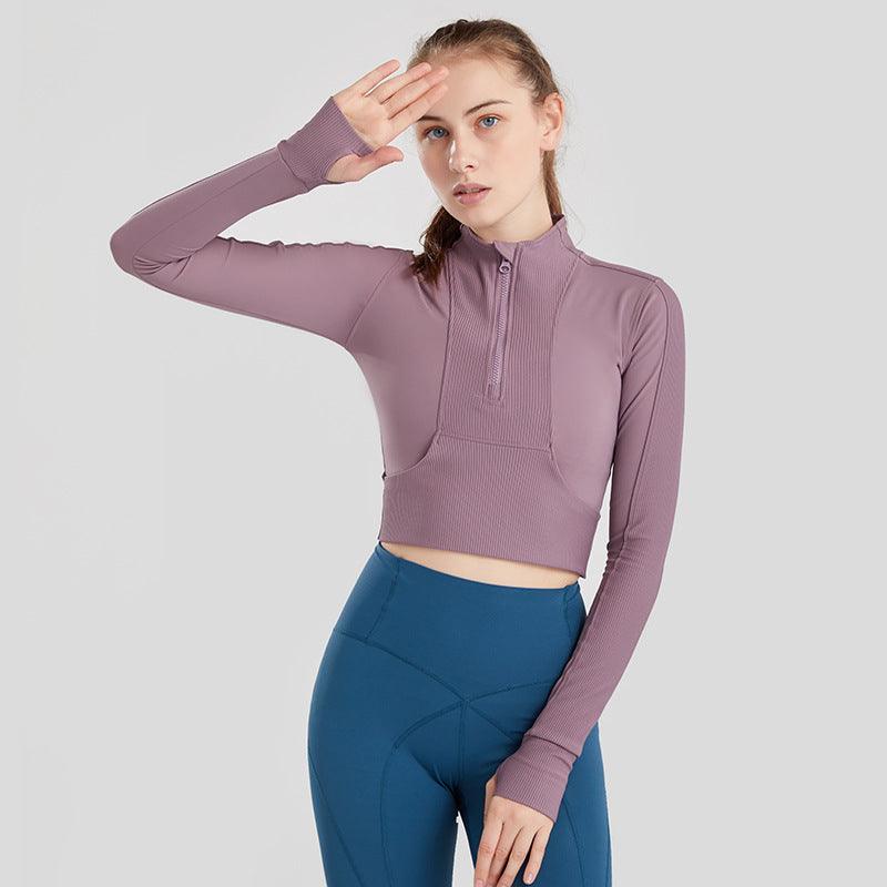 Long-sleeved slimming half-zip yoga jacket t-shirt - melvincucci