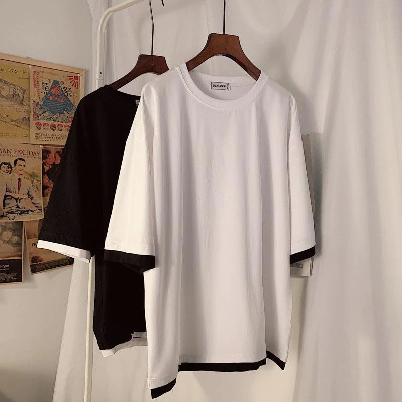 Loose Couple All-Match Round Neck Half Sleeve Top - melvincucci