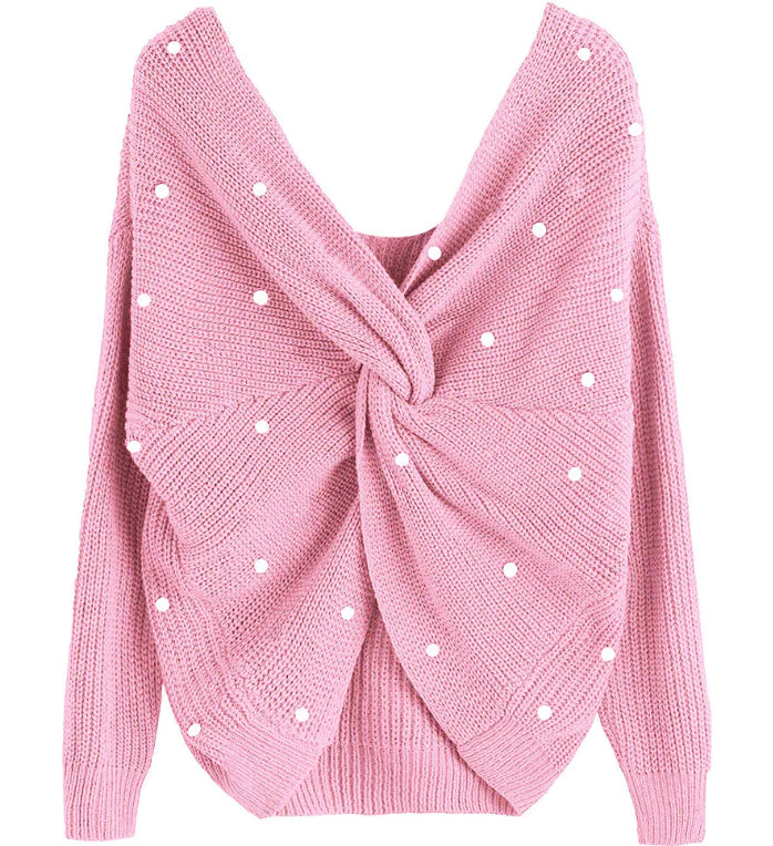 Loose Pullover Sweater Irregular Cross Pearl Sweater - melvincucci