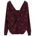 Loose Pullover Sweater Irregular Cross Pearl Sweater - melvincucci