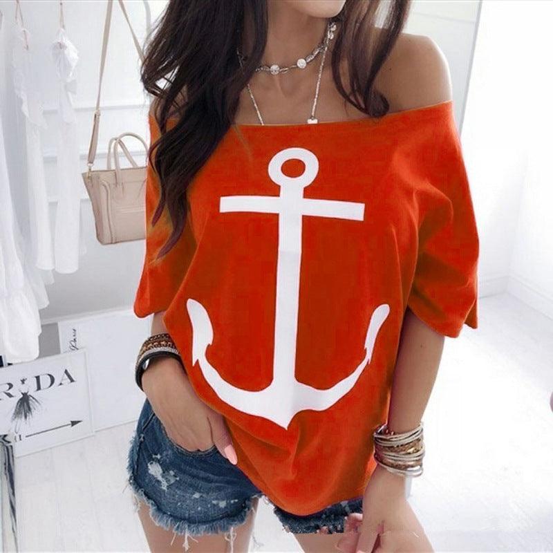 Loose Shoulder Bat Shirt Printed T-Shirt Women - melvincucci