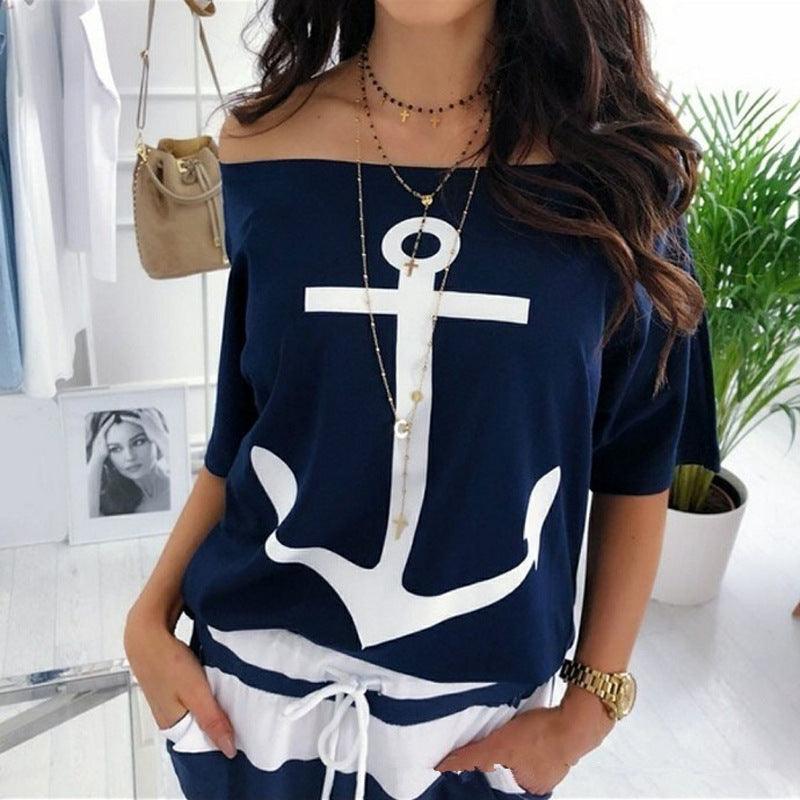Loose Shoulder Bat Shirt Printed T-Shirt Women - melvincucci