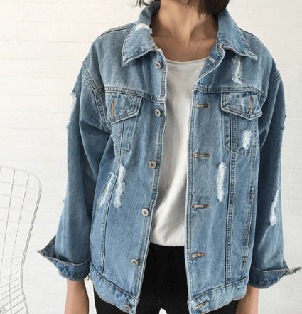 Loose Wash Water Frayed Denim Jacket Women Look Thin Women - melvincucci