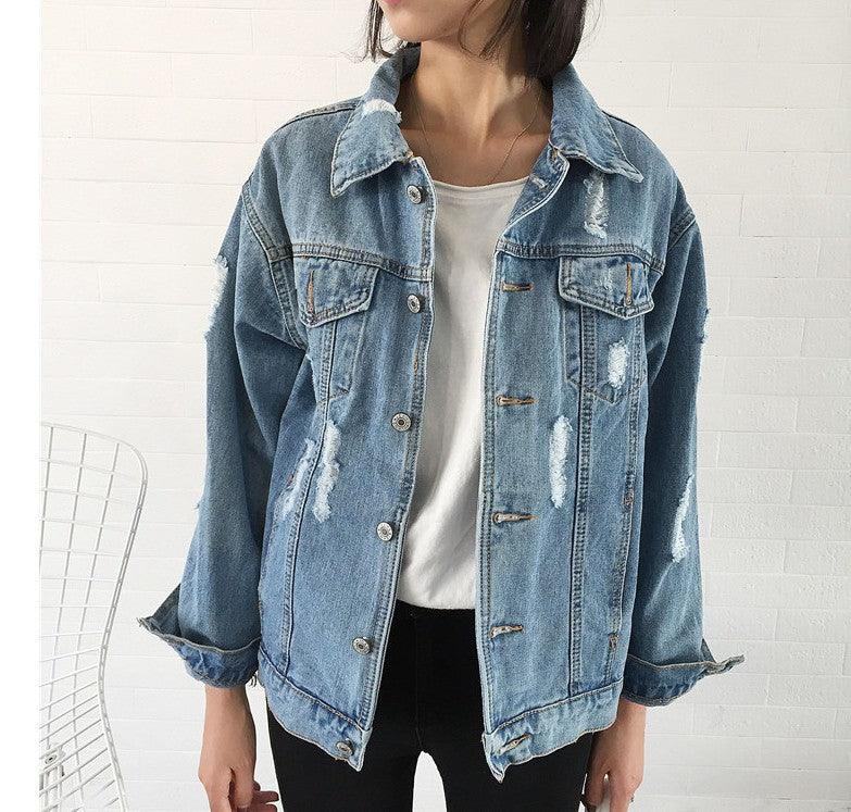 Loose Wash Water Frayed Denim Jacket Women Look Thin Women - melvincucci