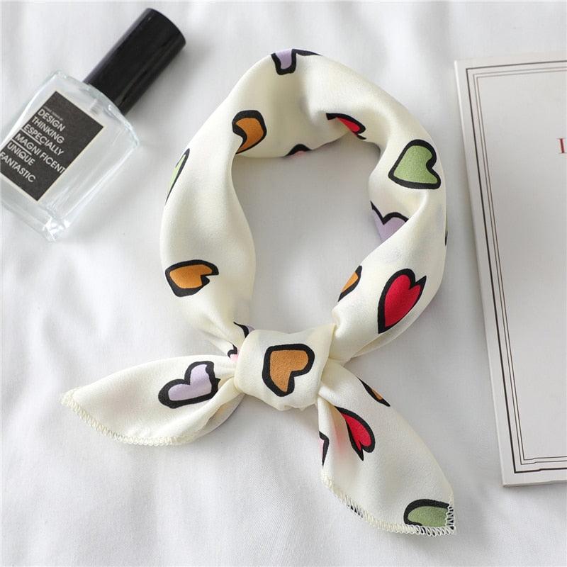 Lovely Heart Print Small Silk Scarf for Hair Tie Women Square Neck Scarves Foulard Female Bag Skinny Band Neckerchief Bandana - melvincucci