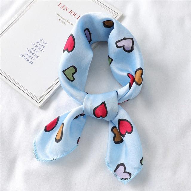 Lovely Heart Print Small Silk Scarf for Hair Tie Women Square Neck Scarves Foulard Female Bag Skinny Band Neckerchief Bandana - melvincucci