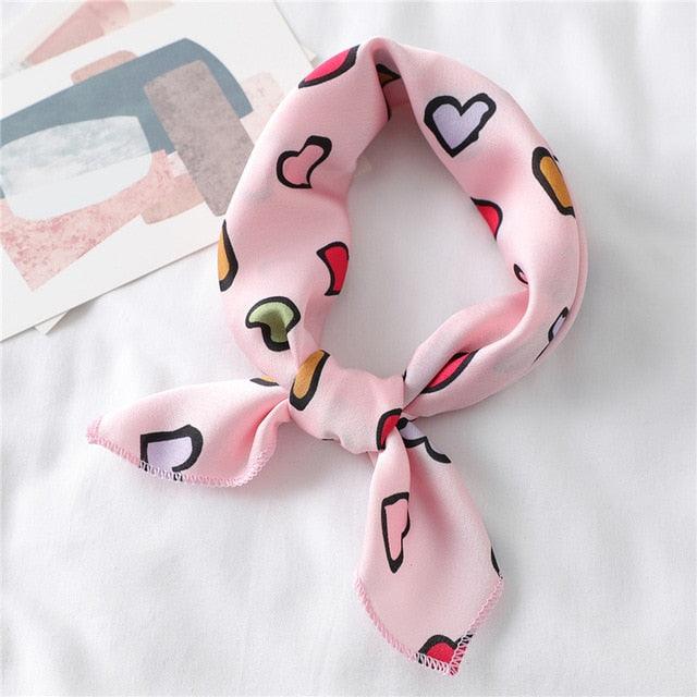 Lovely Heart Print Small Silk Scarf for Hair Tie Women Square Neck Scarves Foulard Female Bag Skinny Band Neckerchief Bandana - melvincucci