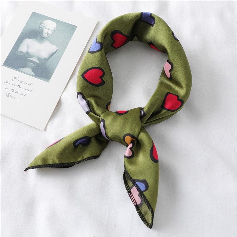 Lovely Heart Print Small Silk Scarf for Hair Tie Women Square Neck Scarves Foulard Female Bag Skinny Band Neckerchief Bandana - melvincucci