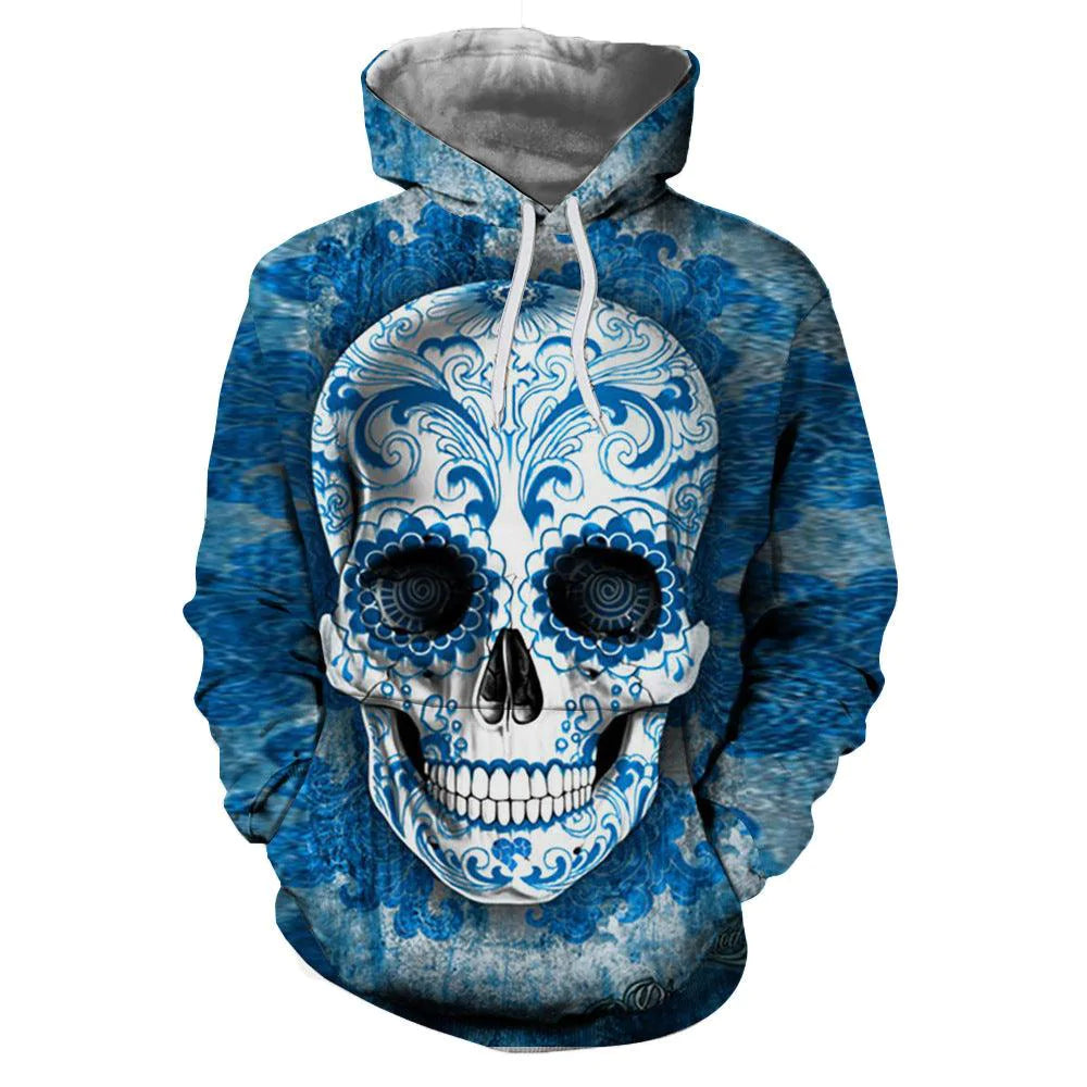 Men And Women 3D Skull Print Hooded Sweatshirt - melvincucci