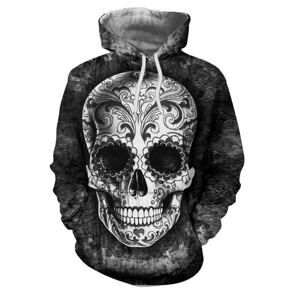 Men And Women 3D Skull Print Hooded Sweatshirt - melvincucci