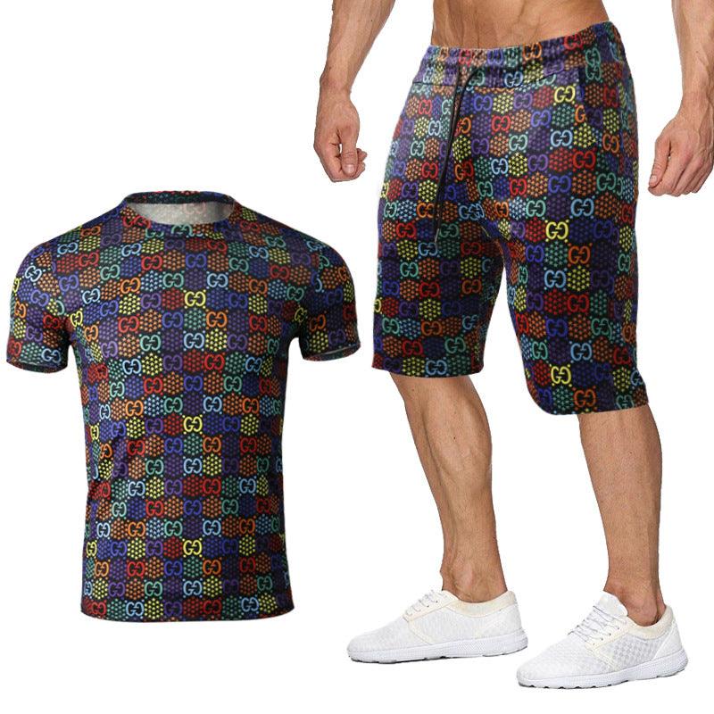 Men And Women Couples Rainbow Letters Short Sleeved Shorts Suit - melvincucci