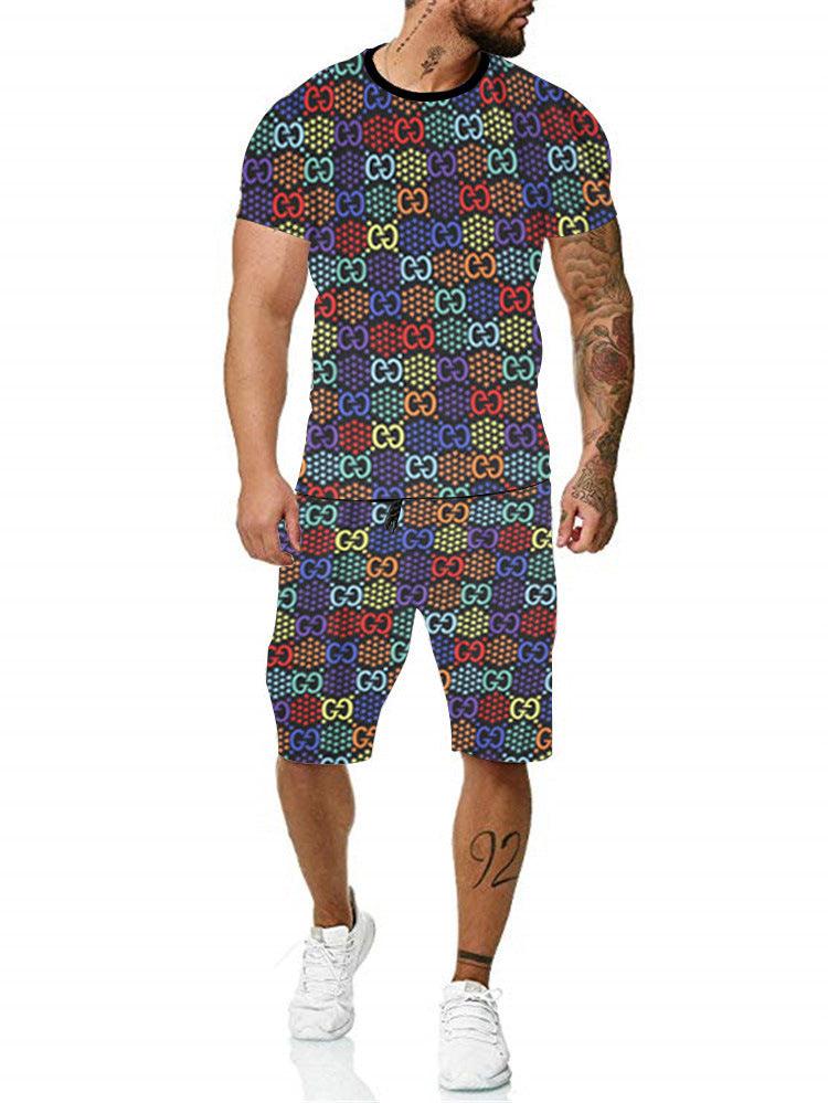 Men And Women Couples Rainbow Letters Short Sleeved Shorts Suit - melvincucci