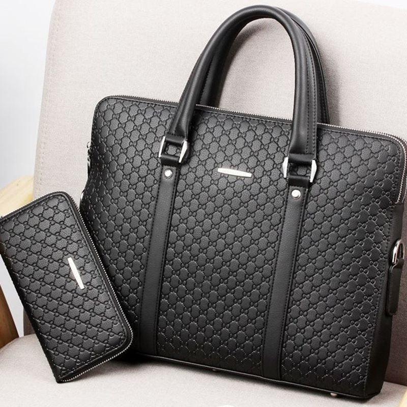 Men bag handbag leather business briefcase embossed letters - melvincucci