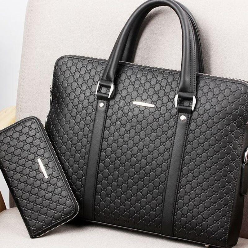 Men bag handbag leather business briefcase embossed letters - melvincucci