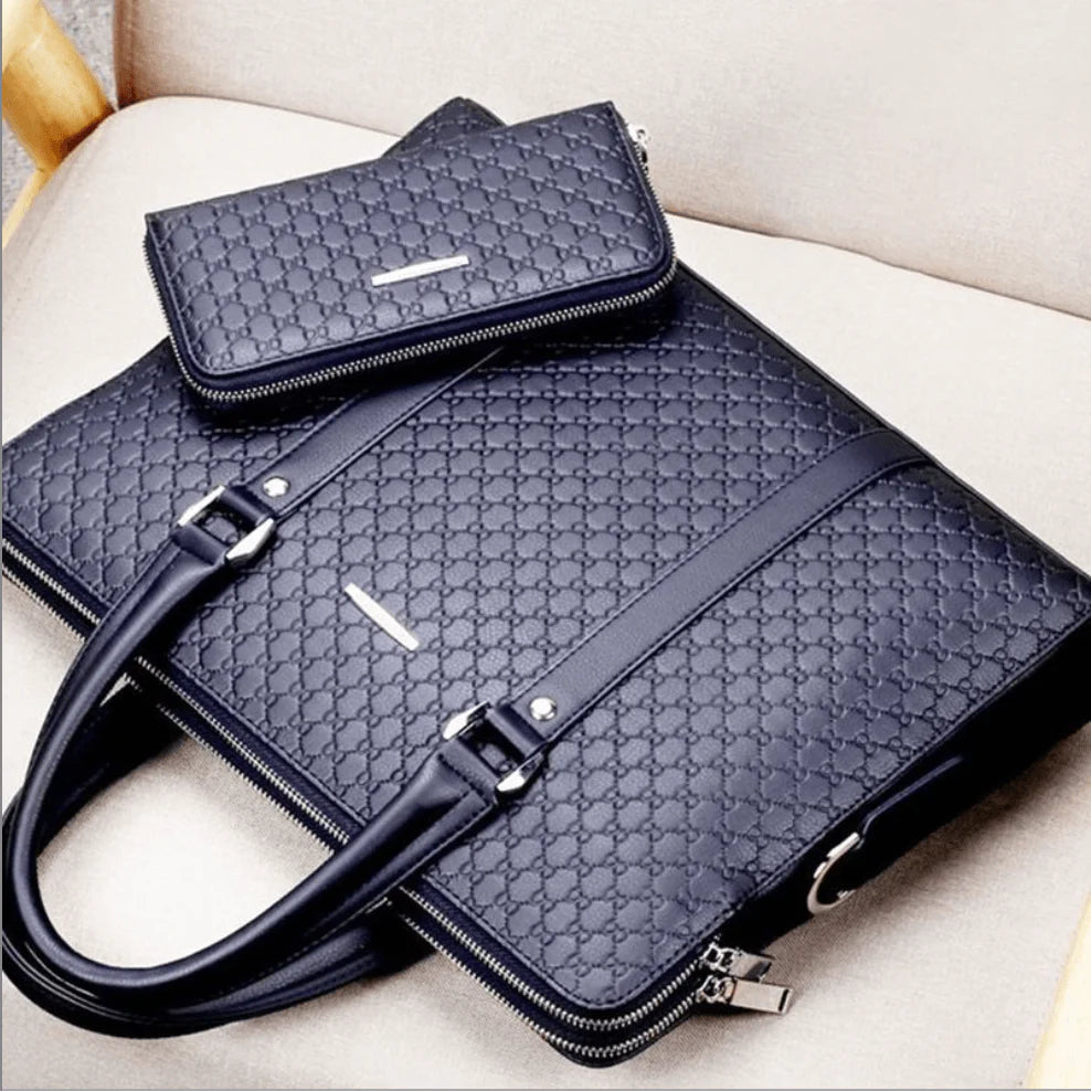 Men bag handbag leather business briefcase embossed letters - melvincucci