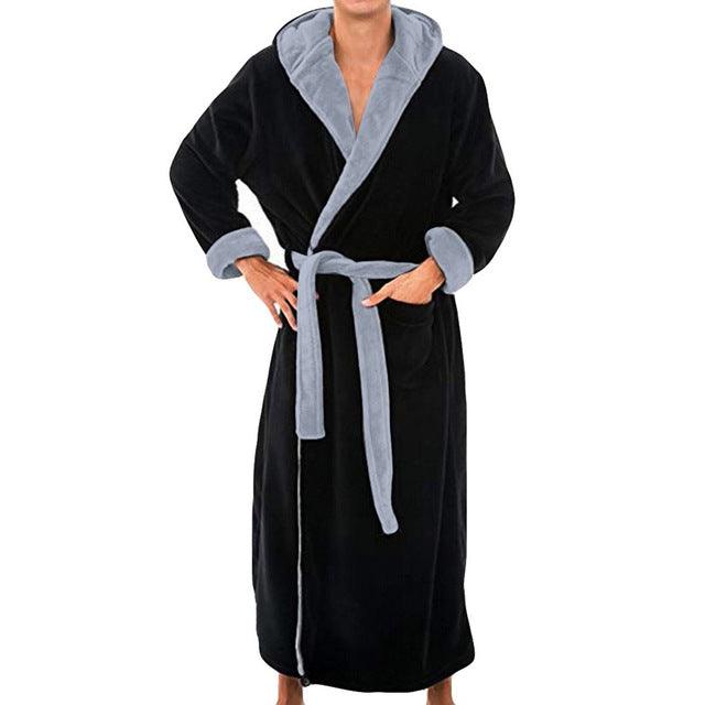 Men BathRobe Flannel Hooded Thick Casual Winter - melvincucci