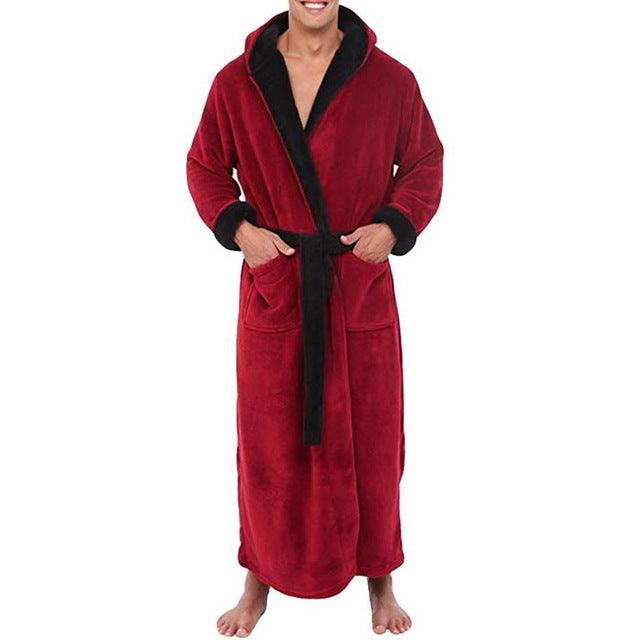Men BathRobe Flannel Hooded Thick Casual Winter - melvincucci