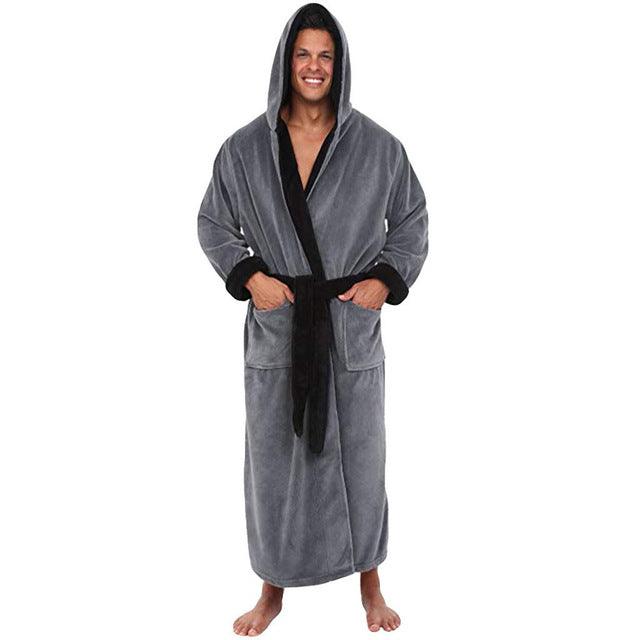 Men BathRobe Flannel Hooded Thick Casual Winter - melvincucci