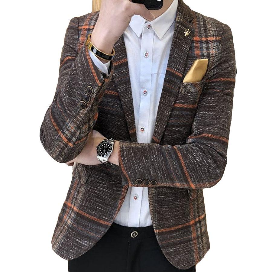 Men Blazer Slim Fit Designs Male Plaid Blazer - melvincucci