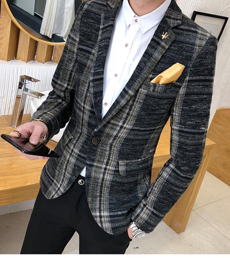 Men Blazer Slim Fit Designs Male Plaid Blazer - melvincucci