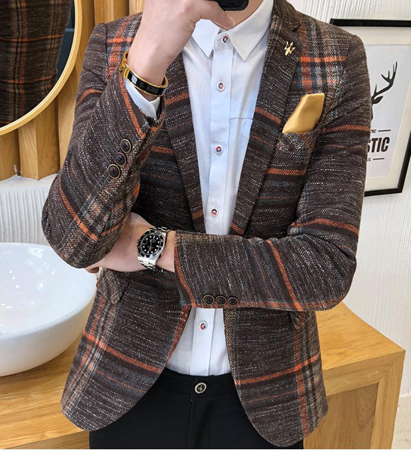 Men Blazer Slim Fit Designs Male Plaid Blazer - melvincucci
