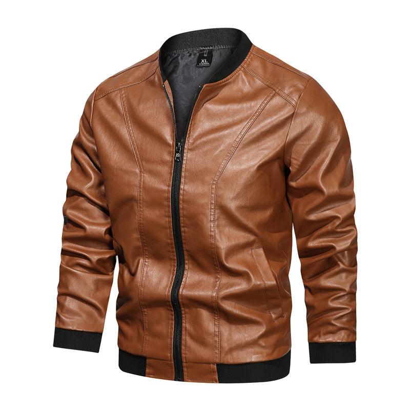 Men Casual Leather Jacket Zipper Leather - melvincucci