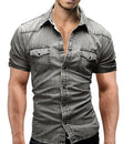 Men Denim Short-sleeved Slim Shirt Shirt - melvincucci