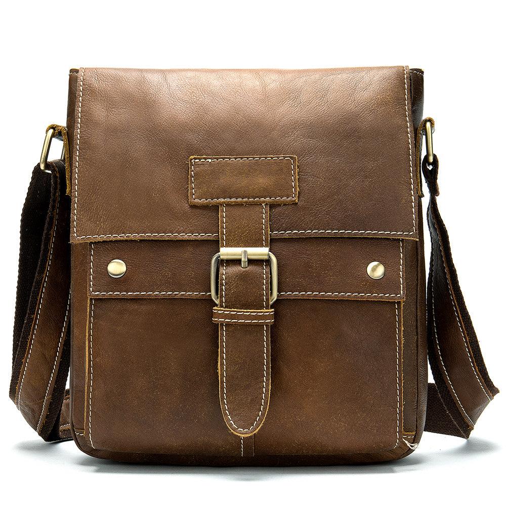 Men Genuine Leather Casual Crossbody Bag Cowhide Shoulder Bag School Backpack - melvincucci