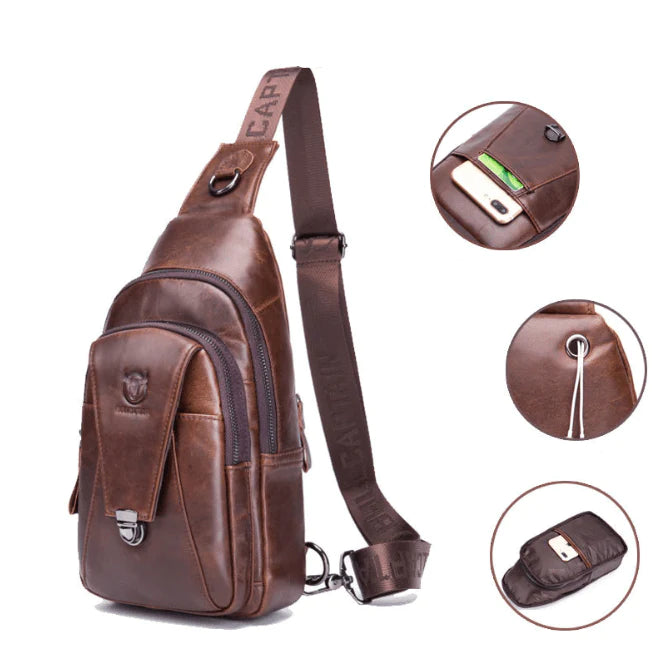 Men Genuine Leather Crossbody Bag - melvincucci