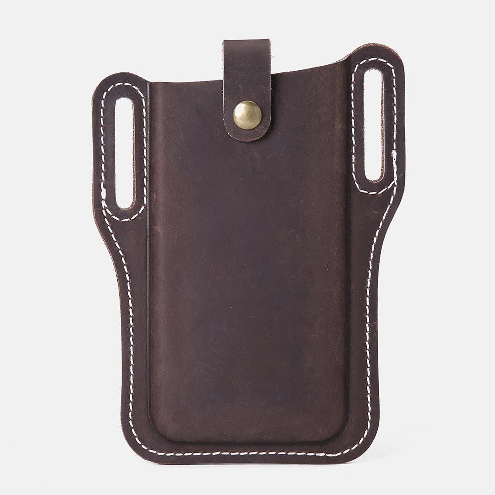 Men Genuine Leather Vintage 6.3 inch Phone Bag Waist Bag Pouch Leather Belt Bag Purse - melvincucci