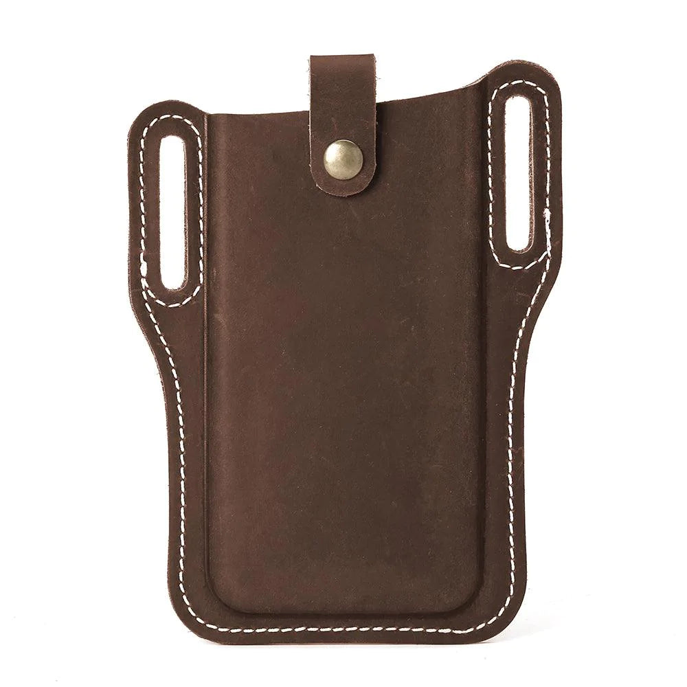 Men Genuine Leather Vintage 6.3 inch Phone Bag Waist Bag Pouch Leather Belt Bag Purse - melvincucci