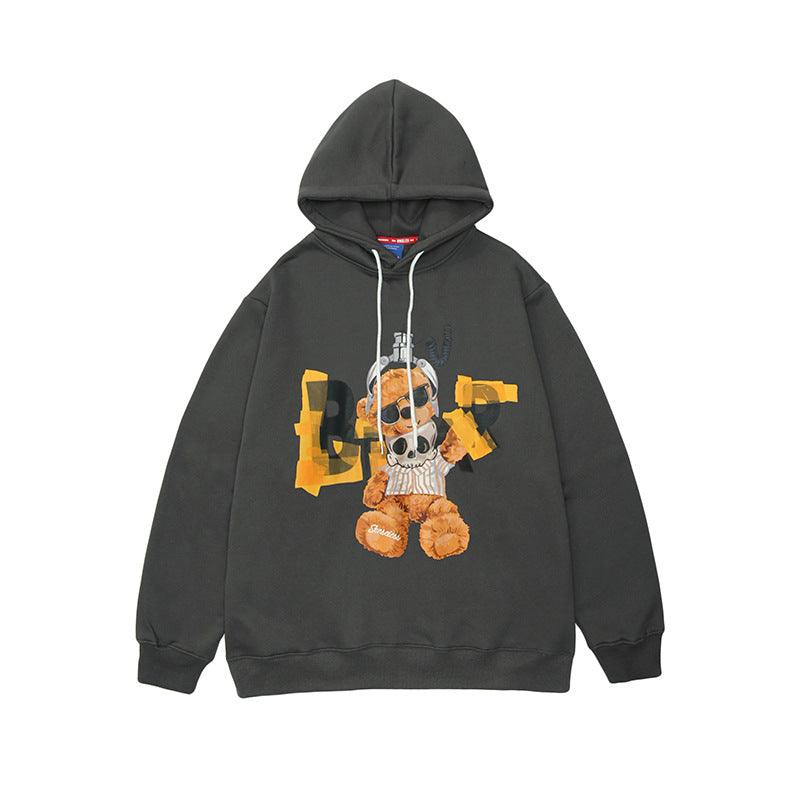 Men Hip Hop Hoodie Sweatshirt Streetwear Skull Bear Letter - melvincucci