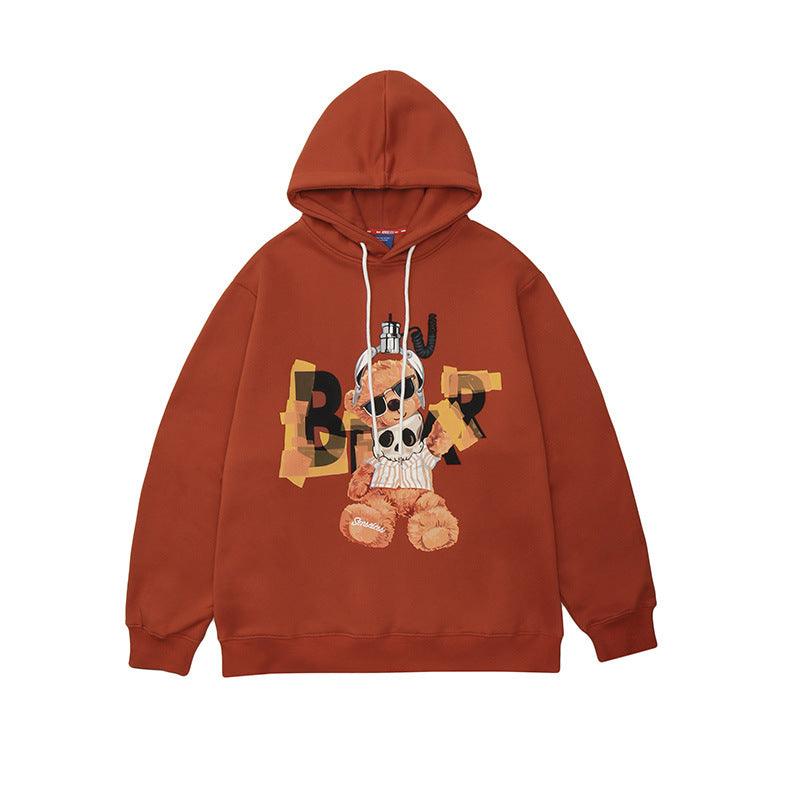 Men Hip Hop Hoodie Sweatshirt Streetwear Skull Bear Letter - melvincucci
