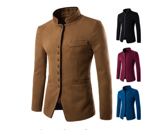 Men Jacket - Men Wool Single - Breasted Collar Tunic - Casual Jacket - melvincucci