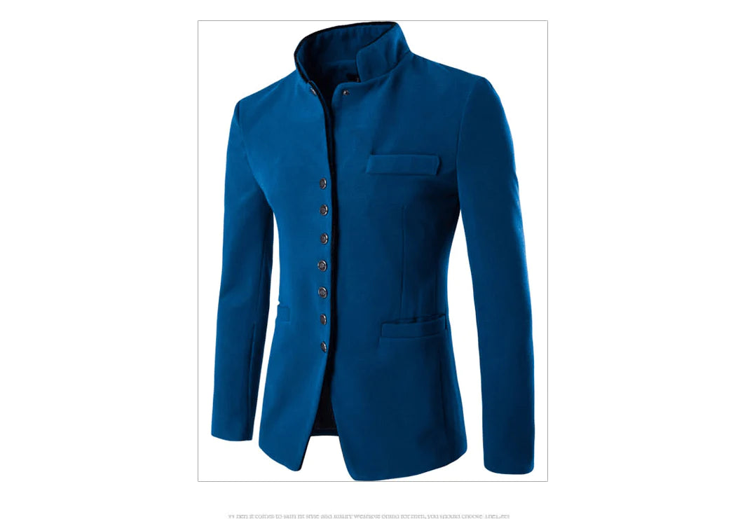 Men Jacket - Men Wool Single - Breasted Collar Tunic - Casual Jacket - melvincucci
