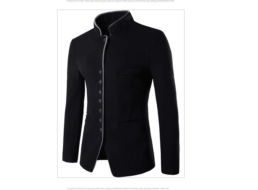 Men Jacket - Men Wool Single - Breasted Collar Tunic - Casual Jacket - melvincucci