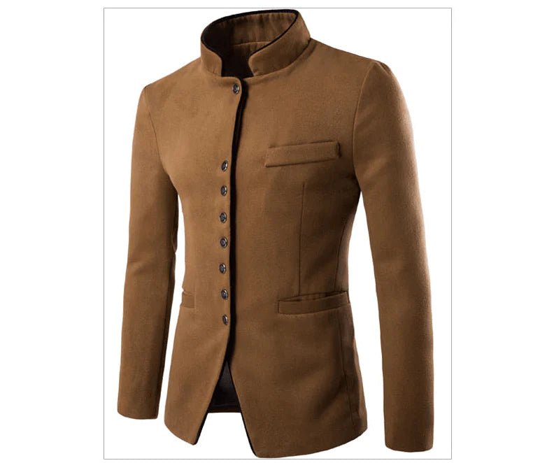 Men Jacket - Men Wool Single - Breasted Collar Tunic - Casual Jacket - melvincucci