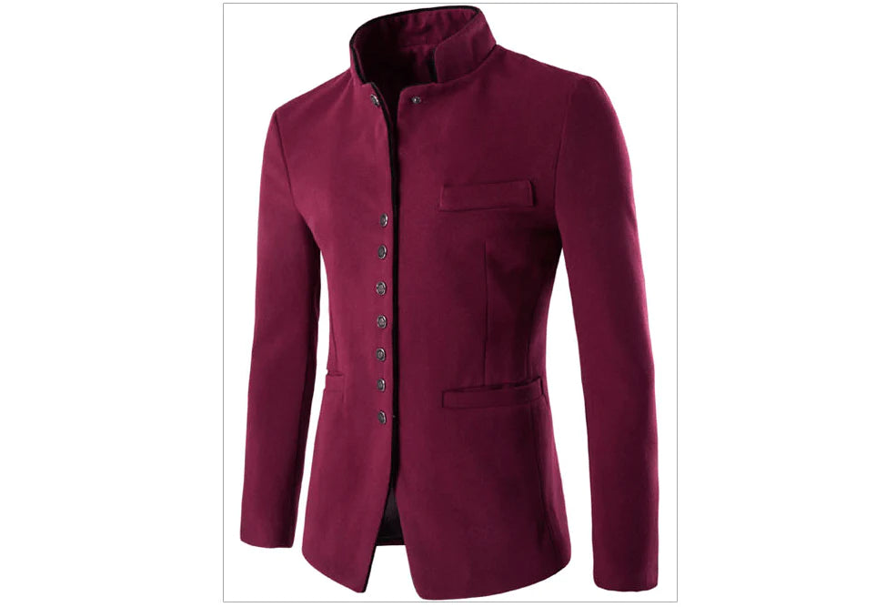 Men Jacket - Men Wool Single - Breasted Collar Tunic - Casual Jacket - melvincucci