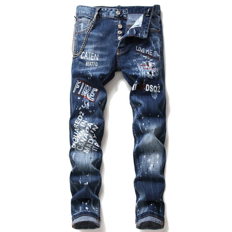 men jeans famous D2 Men slim jeans pants mens denim trousers zipper blue hole Pencil Pants - melvincucci