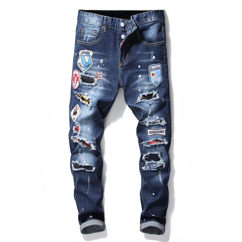 men jeans famous D2 Men slim jeans pants mens denim trousers zipper blue hole Pencil Pants - melvincucci