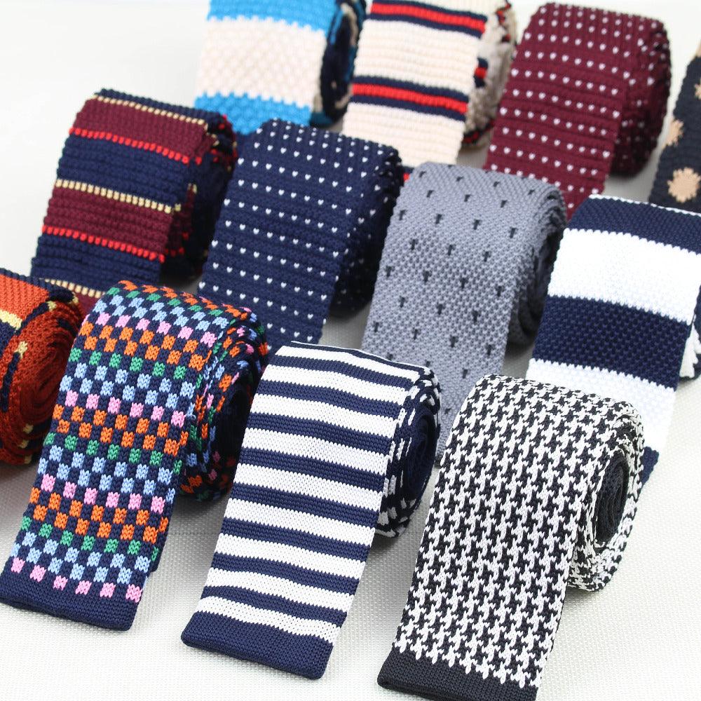 Men Knitted Knit Leisure Striped Ties Fashion Skinny Narrow Slim Neck Ties For Men Skinny Woven Designer Cravat - melvincucci